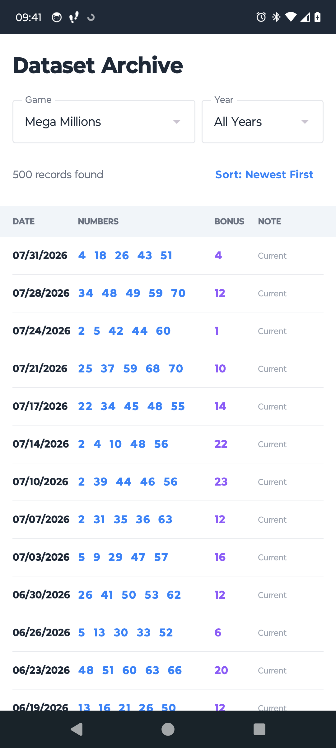 Lotto Lab application screenshot