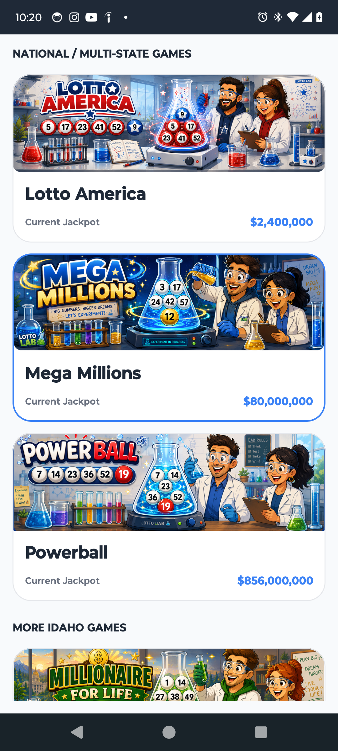 Lotto Lab game chooser