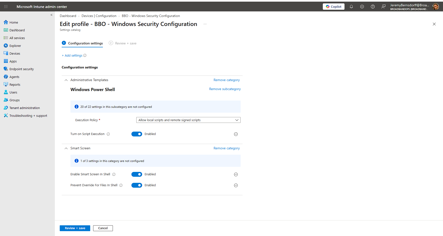 Microsoft Intune configuration policy